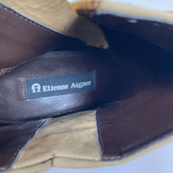 Vintage 90s Y2K Tan Square Toe Leather Heel Ankle Boots Sz 8.5 Western Hippie - Picture 7 of 9